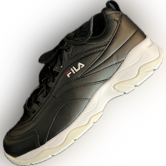 Women's Fila Ray 014 Leather Sneakers BLACK / FILA RED / WHITE, W8 - Picture 5 of 7